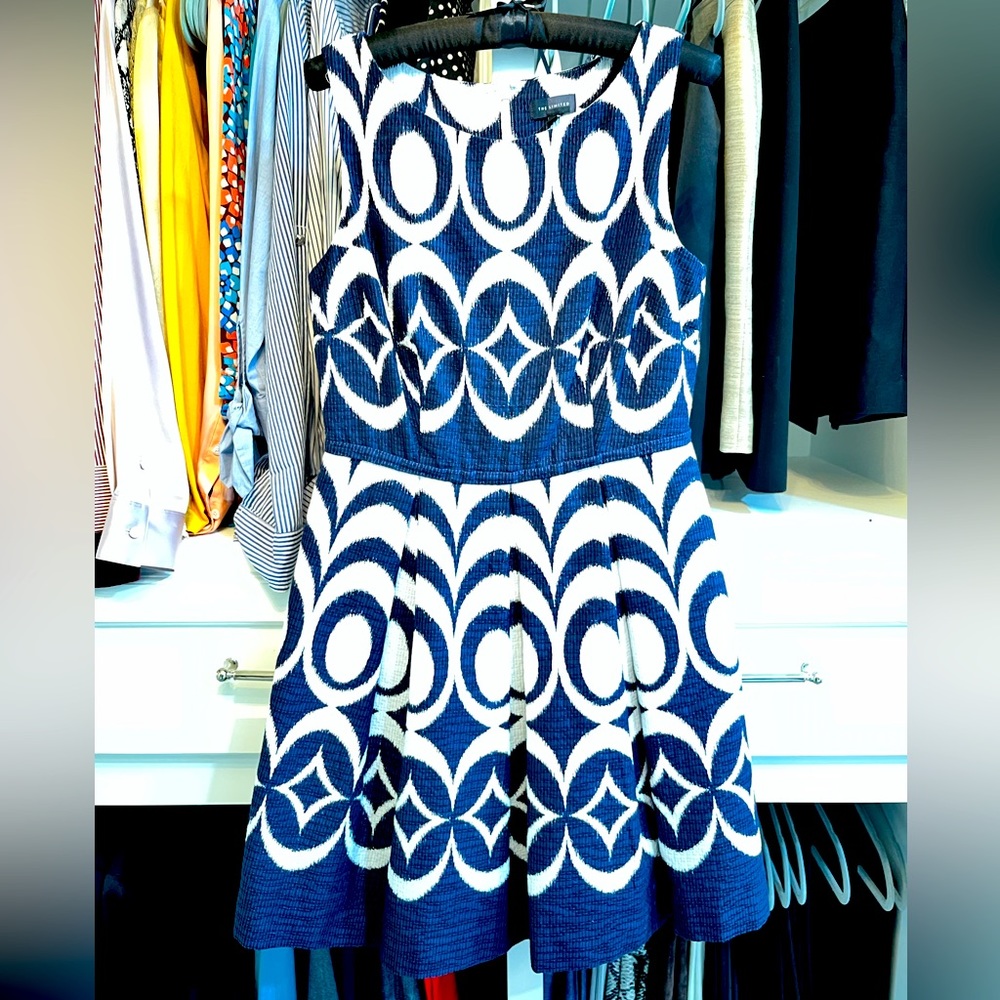 The Limited Blue & White Sleeveless Dress, 100% Cotton, Size 6